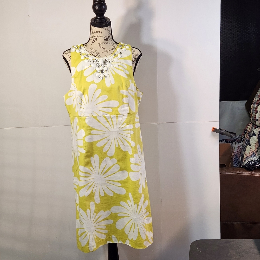 LOFT Yellow and White Midi Dress